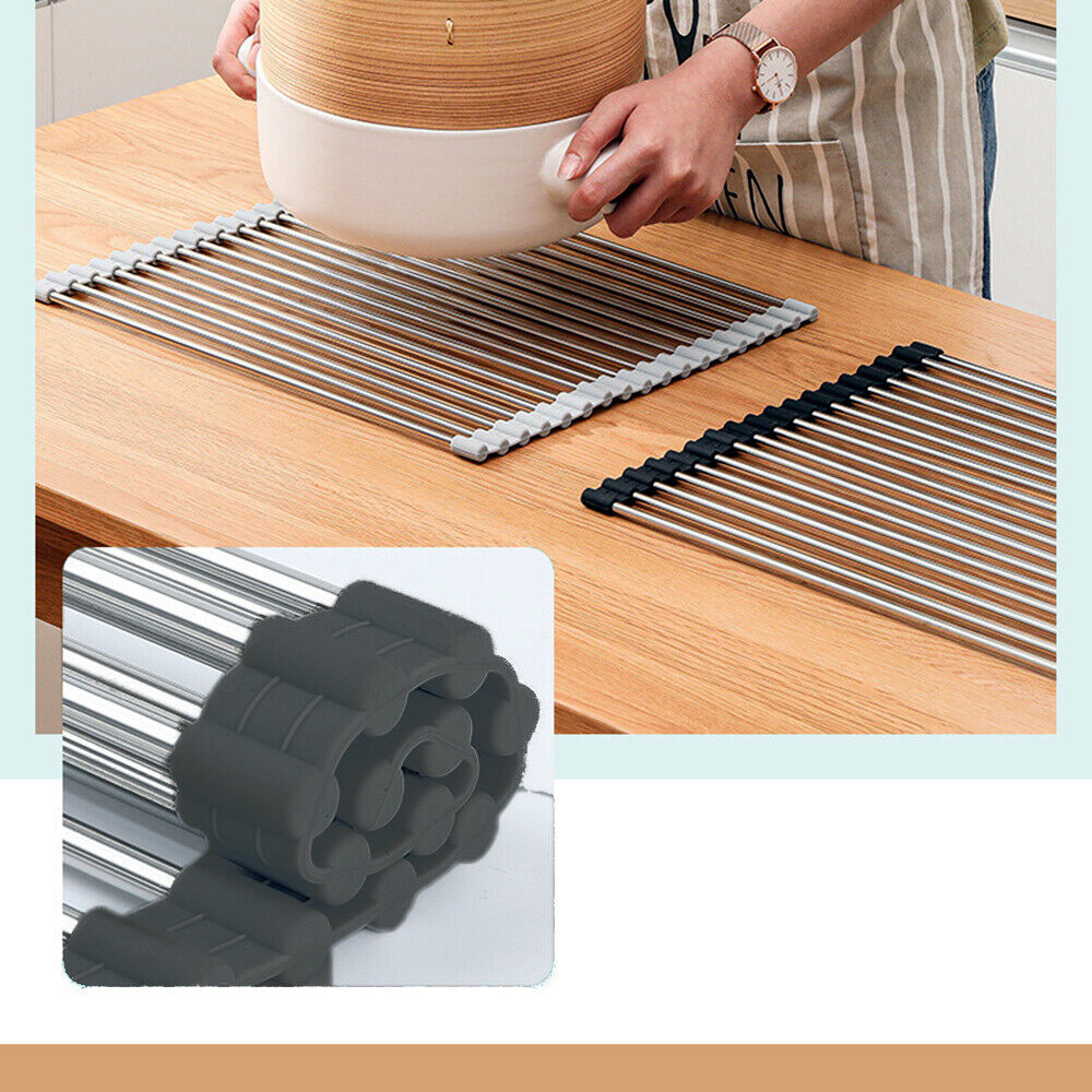 Stainless Steel Roll-Up Sink Drying Rack – Versatile Dish Drainer Mat