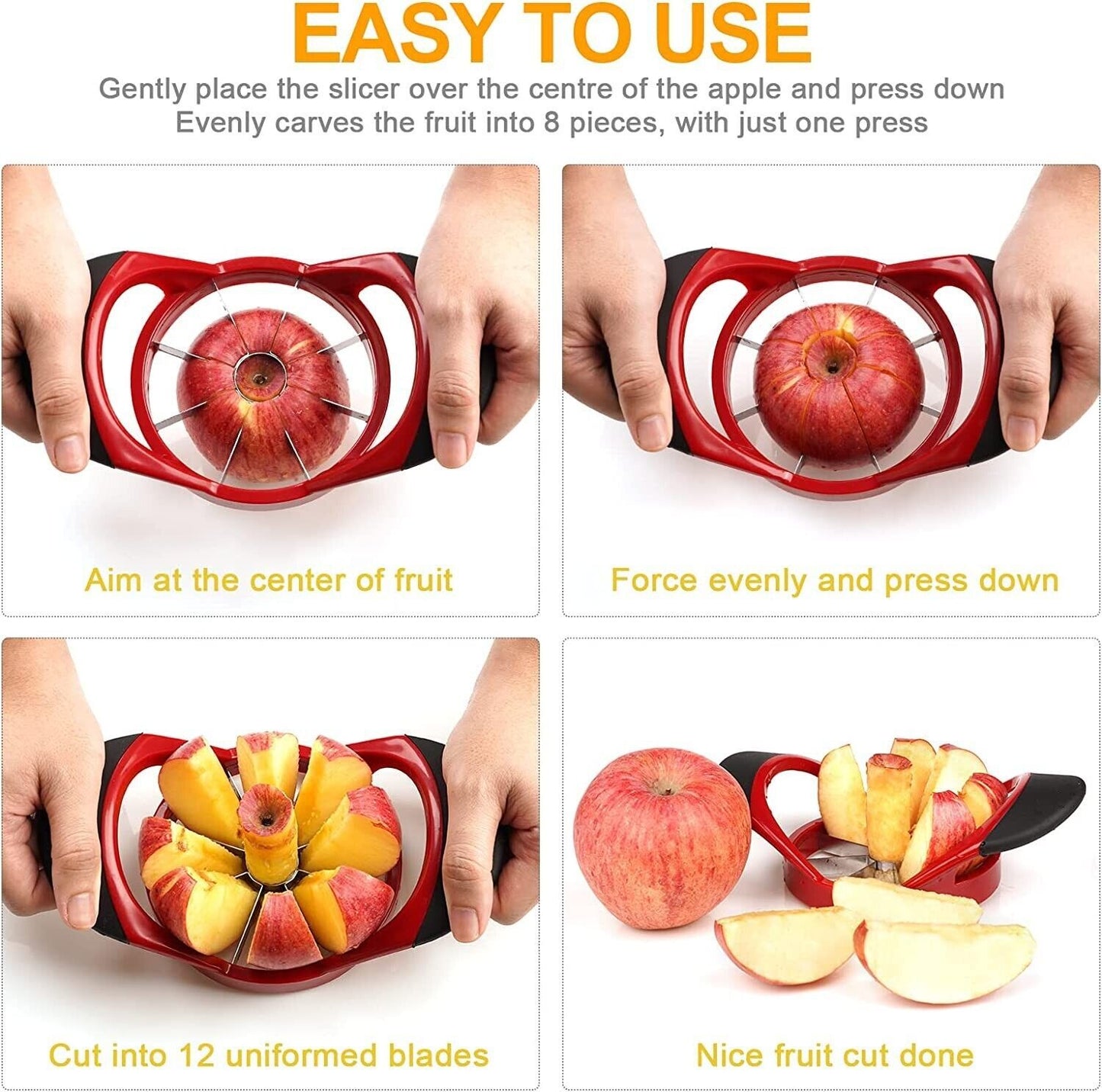 Stainless Steel Apple Cutter, Corer, and Slicer – Kitchen Tool for Easy Fruit Prep