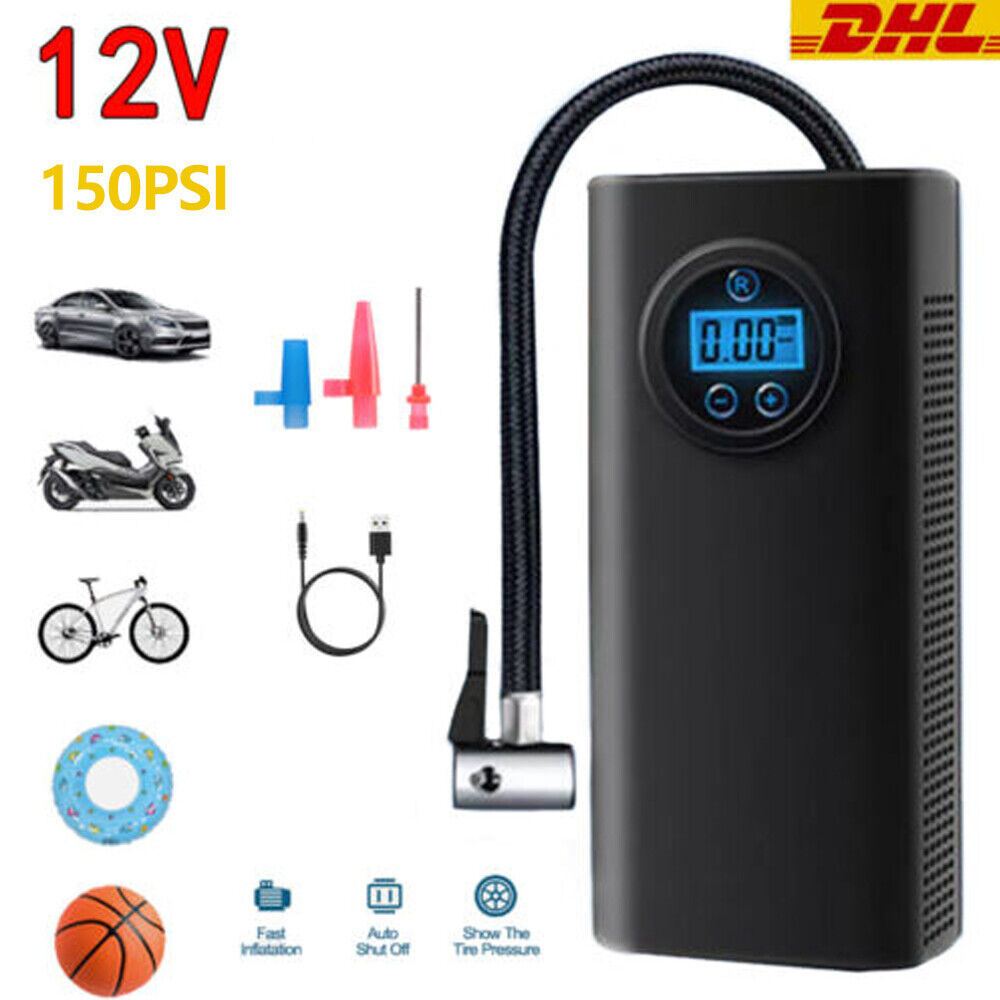 LCD Electric Battery Air Compressor for Car & Bicycle Tyre - 150 PSI