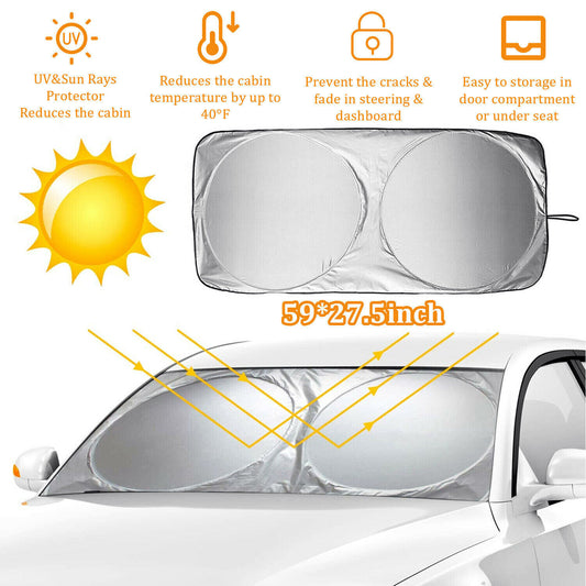 Foldable Car Front & Rear Window Sun Shade - UV Block Windshield Visor Shield Cover