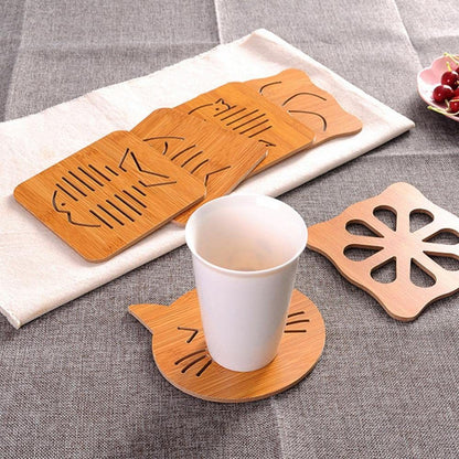 Cartoon Wooden Coasters – Drink Cup Holders, Coffee Mug Rack, and Table Placemats