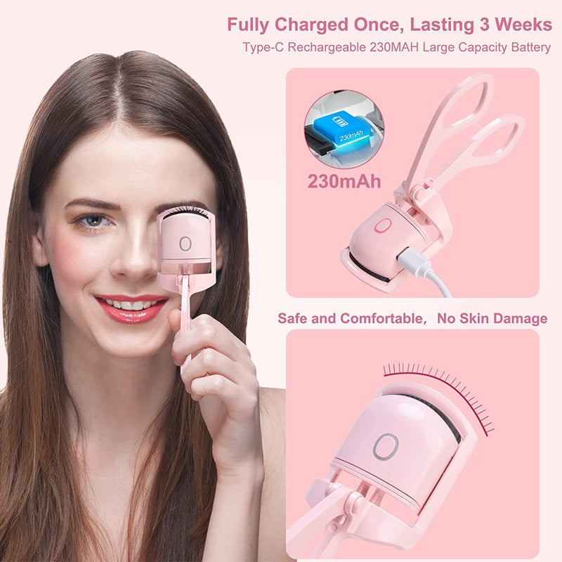 Portable Rechargeable Electric Heated Eyelash Curler - Long-Lasting Curls