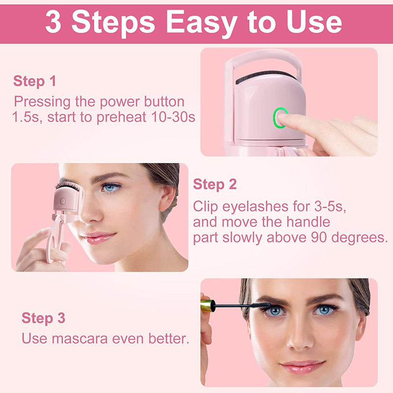 Portable Rechargeable Electric Heated Eyelash Curler - Long-Lasting Curls