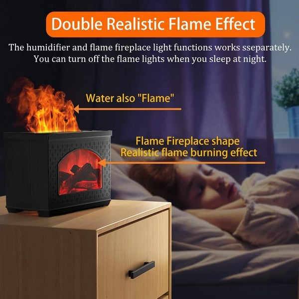 Flammenbefeuchter, Diffusor für ätherische Öle mit Kaminlicht – Superleiser Luftbefeuchter mit kühlem Nebel für Schlafzimmer und Home-Office