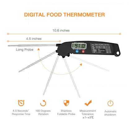 Digital Meat Thermometer – Instant Read Food Thermometer for BBQ, Grill, Oven & Smoker