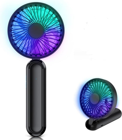 Portable Handheld Fan – Personal USB Fan with RGB Color Light & 5 Speed Settings