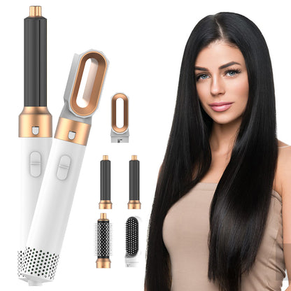 Haartrocknerbürste 5-in-1 – Heißluftföhn zum Trocknen, Glätten, Locken und Volumengeben, Weißgold