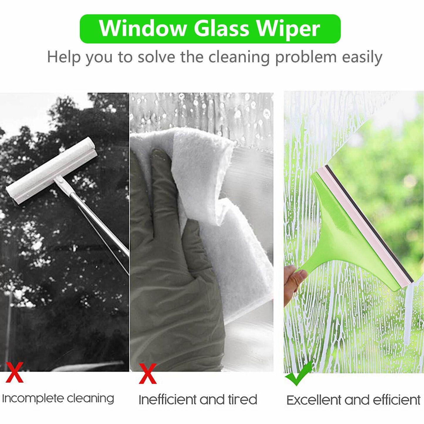 3X Glass Window Wiper Cleaner – Squeegee for Home, Car, Shower, & Mirror