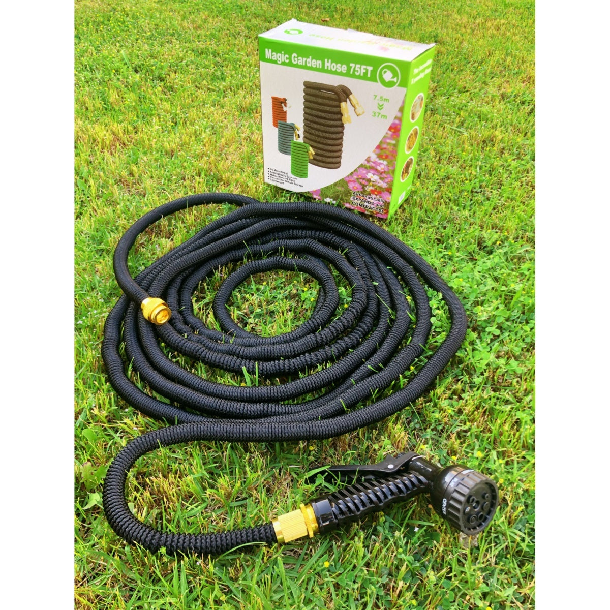 75 FT Flexible Garden Hose – Expandable Watering Hose Pipe with Spray Gun Set for Garden & Car