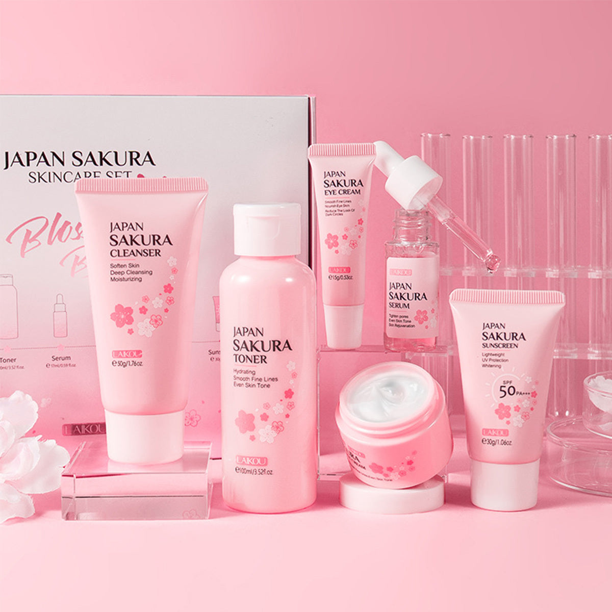 JAPAN SAKURA Skin Care Set – 6-Piece Beauty Gift Set with Cleanser, Toner, Serum, and More for Women