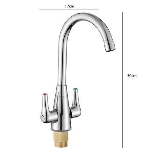 Modern Kitchen Sink Mixer Tap – Swivel Spout Twin Lever Mono Faucet in Chrome