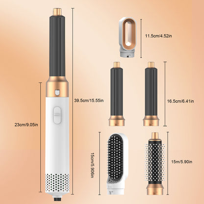 Haartrocknerbürste 5-in-1 – Heißluftföhn zum Trocknen, Glätten, Locken und Volumengeben, Weißgold