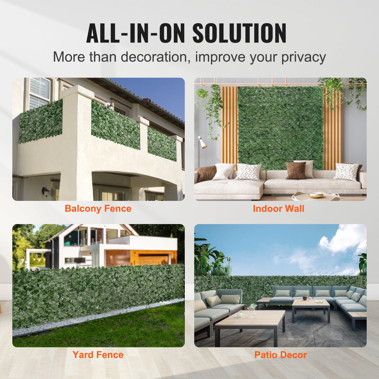 VEVOR Ivy Privacy Fence – 96 x 72 In Artificial Green Wall Screen, Faux Hedges Vine Decoration for Outdoor Garden, Yard, Balcony