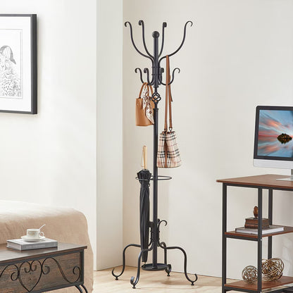 Freestanding Metal Coat & Hat Rack with Umbrella Holder - Stylish Clothes Hanger for Home & Office