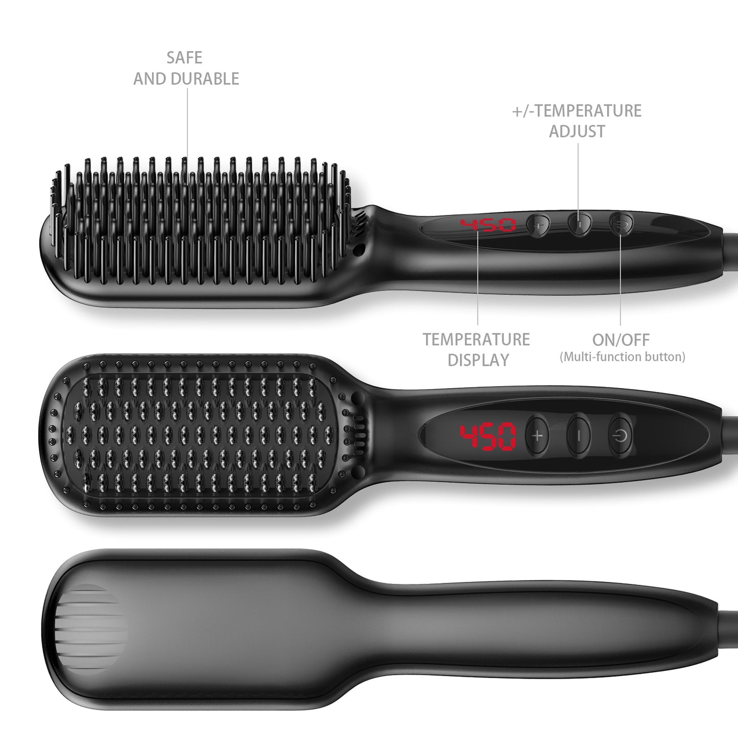 2-in-1 Hair Straightener Brush & Beard Comb Styler – Electric Ionic Straightening Brush for Hair & Beard