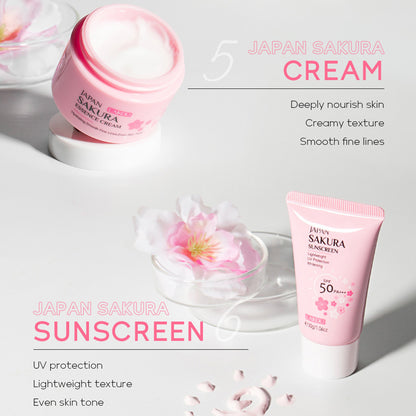 JAPAN SAKURA Skin Care Set – 6-Piece Beauty Gift Set with Cleanser, Toner, Serum, and More for Women