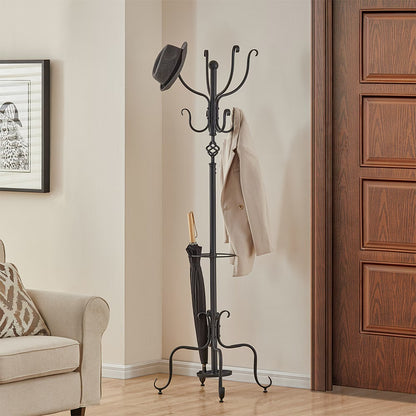 Freestanding Metal Coat & Hat Rack with Umbrella Holder - Stylish Clothes Hanger for Home & Office