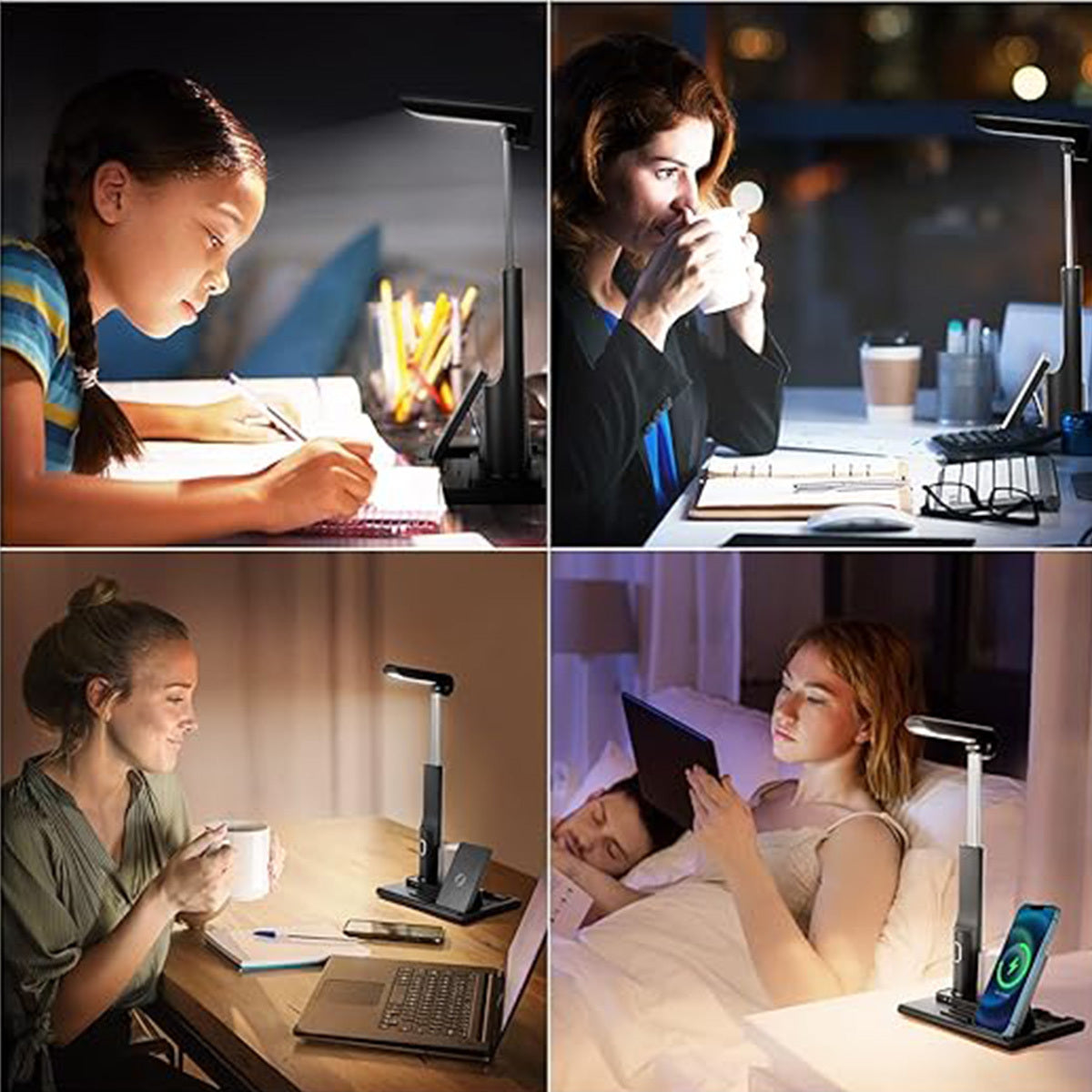 3-in-1 Multifunctional LED Desk Lamp – 15W Fast Wireless Charger & USB Charging Port for Home Office