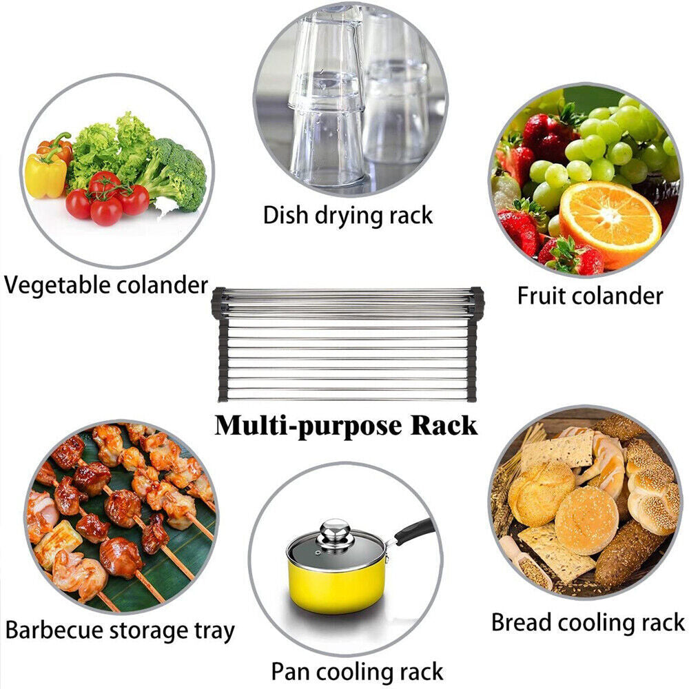 Stainless Steel Roll-Up Sink Drying Rack – Versatile Dish Drainer Mat