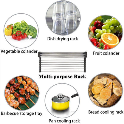 Stainless Steel Roll-Up Sink Drying Rack – Versatile Dish Drainer Mat