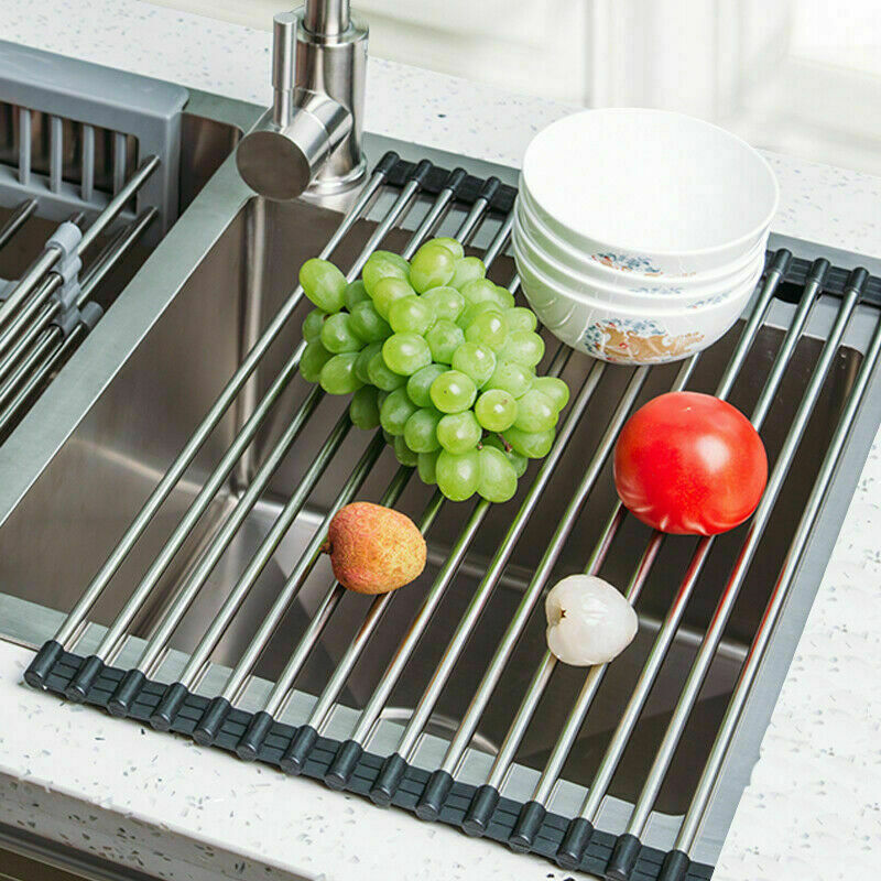 Stainless Steel Roll-Up Sink Drying Rack – Versatile Dish Drainer Mat