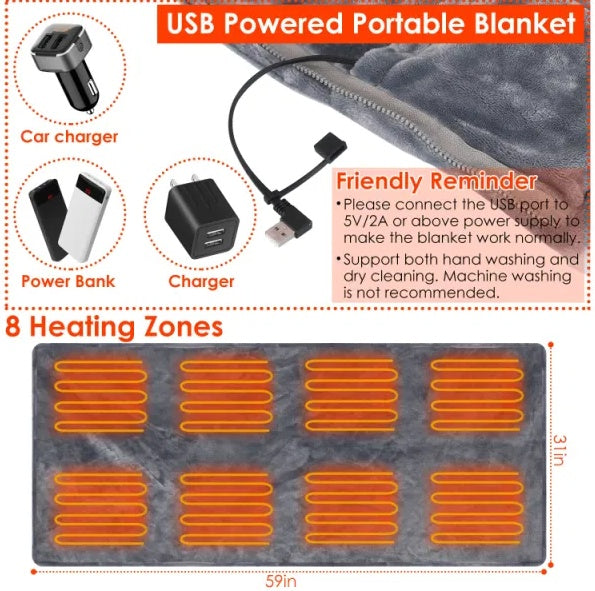 59" x 31" USB-uppvärmd filt och poncho - elektrisk sjalomslag för hem och kontor