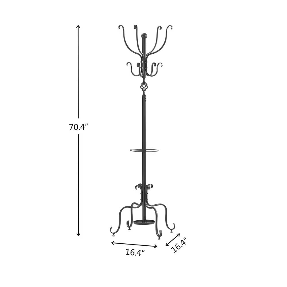 Freestanding Metal Coat & Hat Rack with Umbrella Holder - Stylish Clothes Hanger for Home & Office