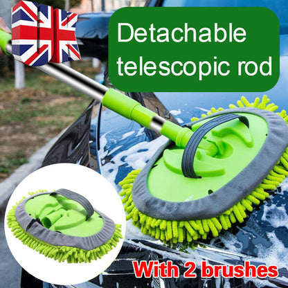 Telescopic Car Cleaning Brush Microfiber Mop Wash Kit - Scratch Free, 2x Brushes