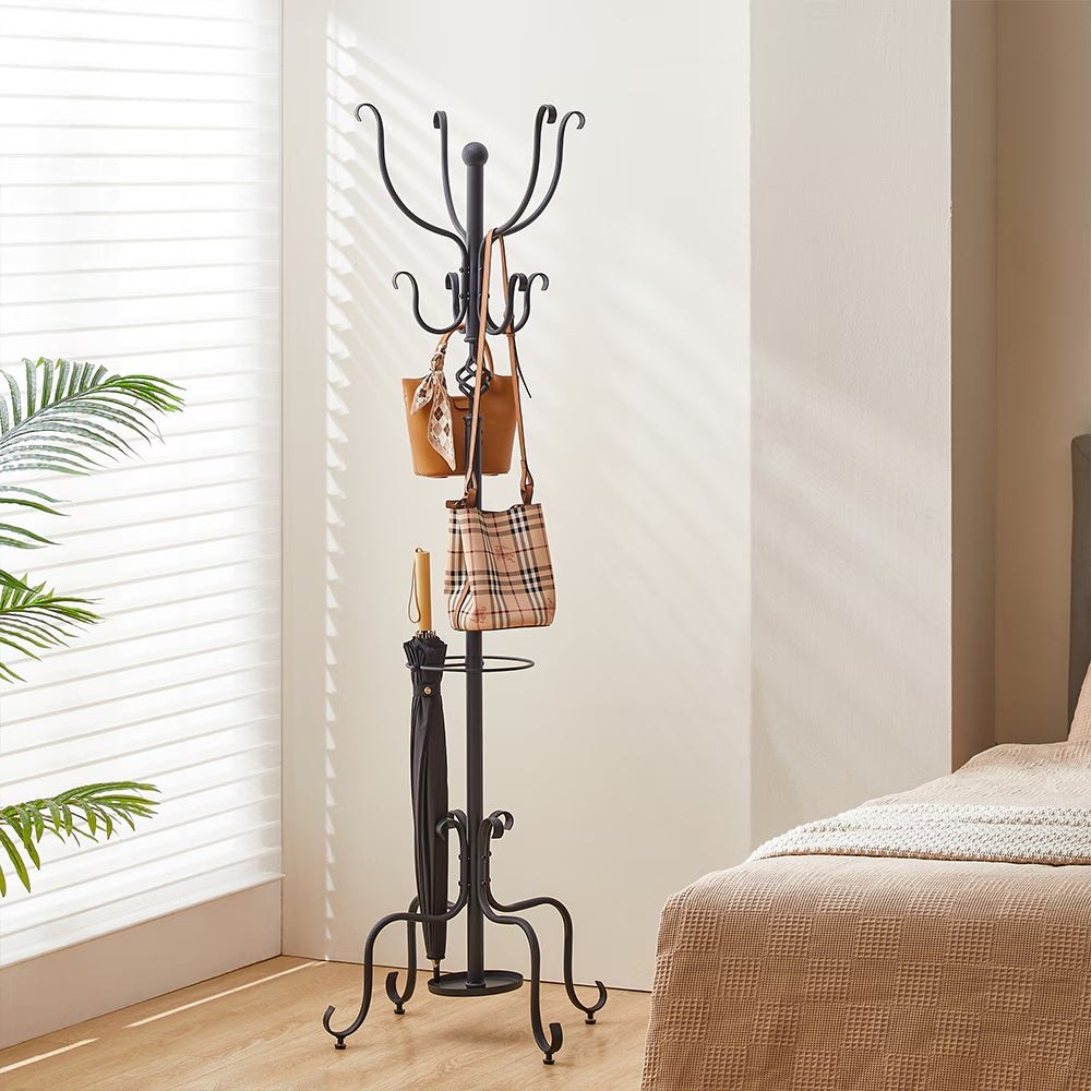 Freestanding Metal Coat & Hat Rack with Umbrella Holder - Stylish Clothes Hanger for Home & Office