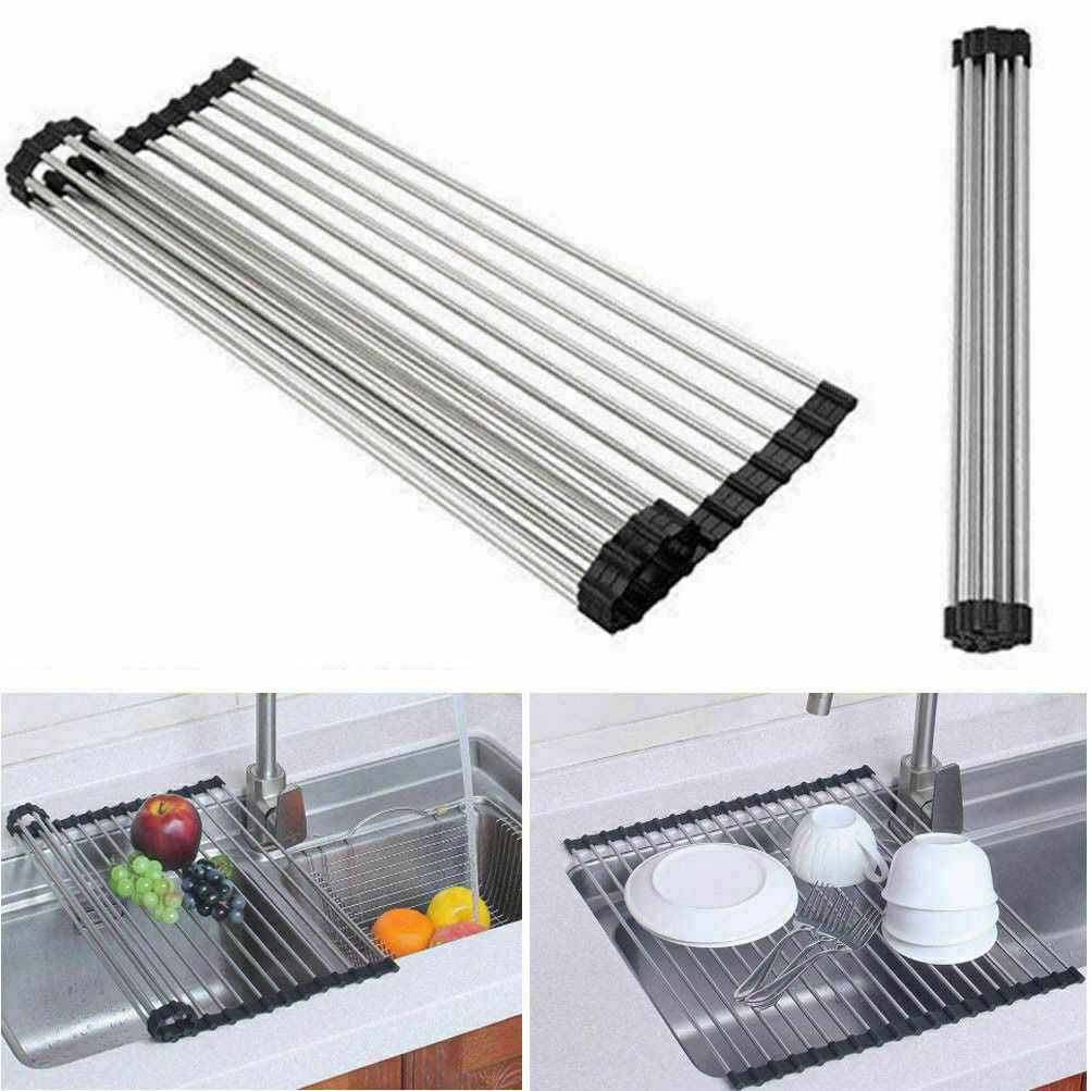 Stainless Steel Roll-Up Sink Drying Rack – Versatile Dish Drainer Mat