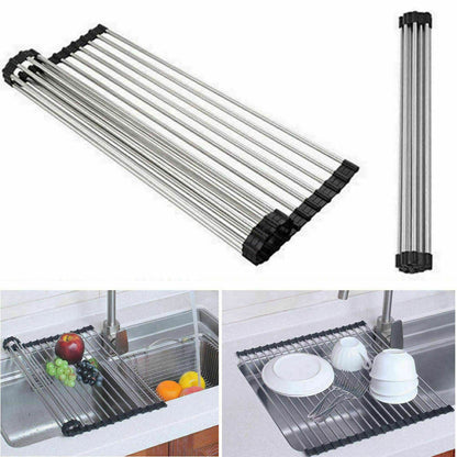 Stainless Steel Roll-Up Sink Drying Rack – Versatile Dish Drainer Mat