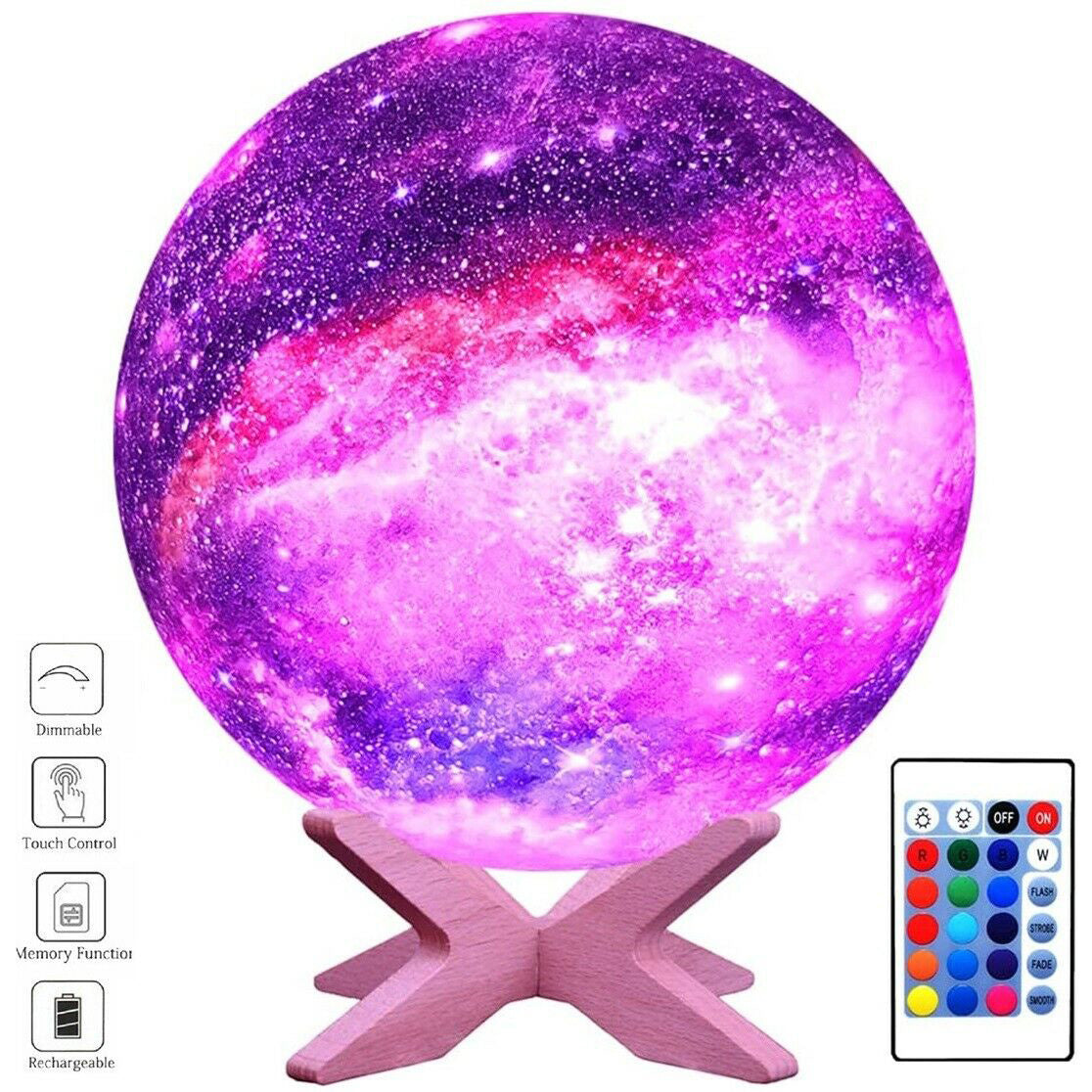 3D Galaxy Moon Lamp – Touch-Control Color-Changing Lunar Light