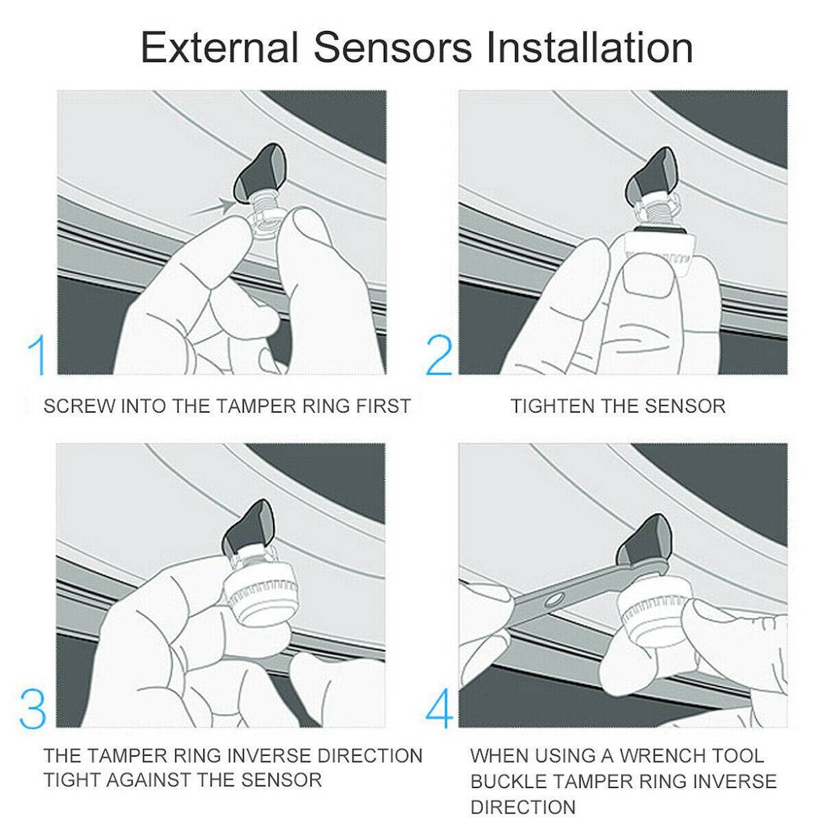 4-Sensor Solar Wireless TPMS Car Tire Pressure Monitoring System - External Sensors