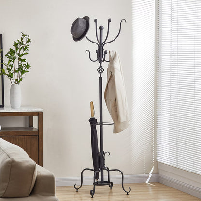 Freestanding Metal Coat & Hat Rack with Umbrella Holder - Stylish Clothes Hanger for Home & Office