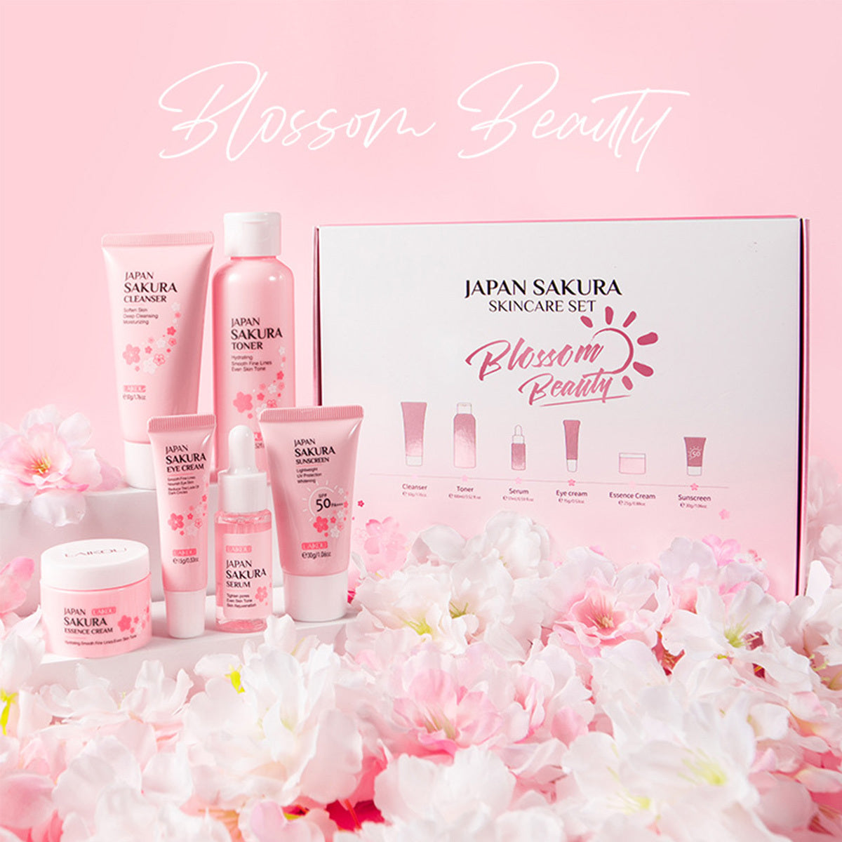 JAPAN SAKURA Skin Care Set – 6-Piece Beauty Gift Set with Cleanser, Toner, Serum, and More for Women