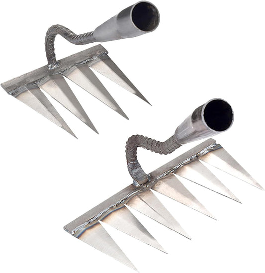 2 PCS Carbon Garden Hand Rake Tool – Heavy Duty Weeding & Loosening Rake for Gardening