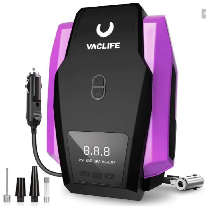 VacLife luftkompressor däckpump - 12V bärbar bildäckspump med LED-ljus och digital display