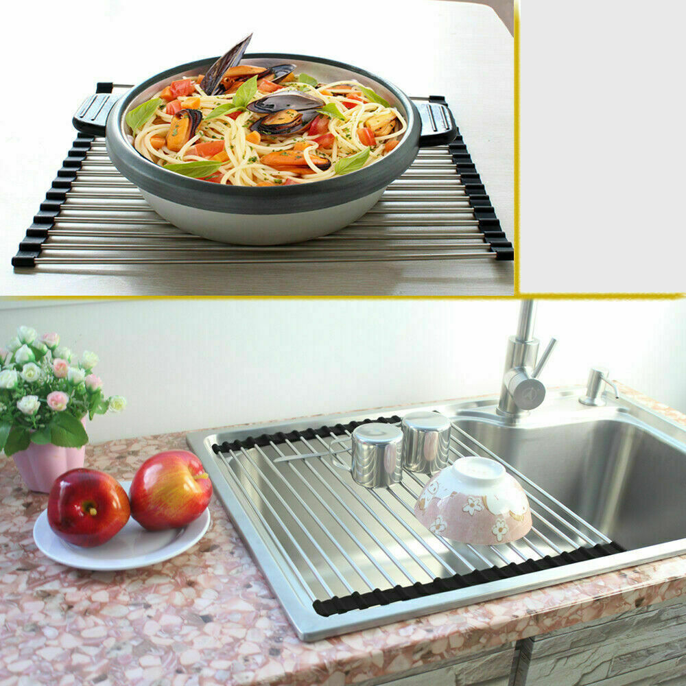 Stainless Steel Roll-Up Sink Drying Rack – Versatile Dish Drainer Mat