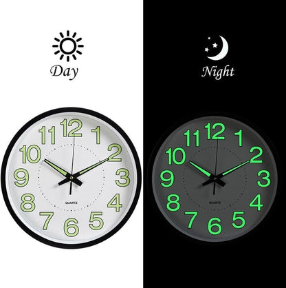 12'' Wall Clock – Large Quartz Silent Luminous Glow in the Dark Clock for Home & Office