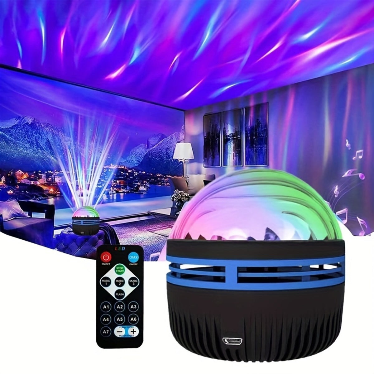 2-in-1 Northern Lights & Ocean Wave Projector – 14 Effects Galaxy Light Projector for Game Rooms, Parties & Bedrooms