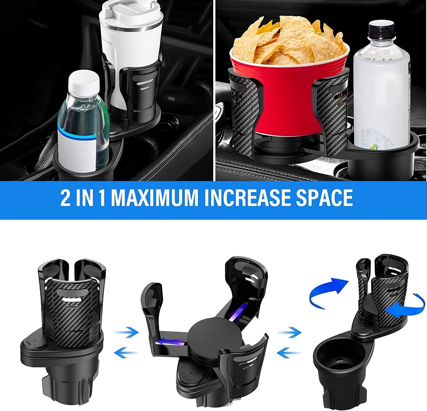 360° Rotatable Car Drinking Bottle Holder – Multifunctional Cup, Phone, and Sunglasses Organizer