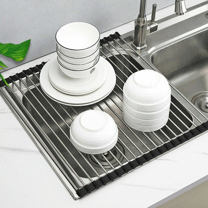 Stainless Steel Roll-Up Sink Drying Rack – Versatile Dish Drainer Mat