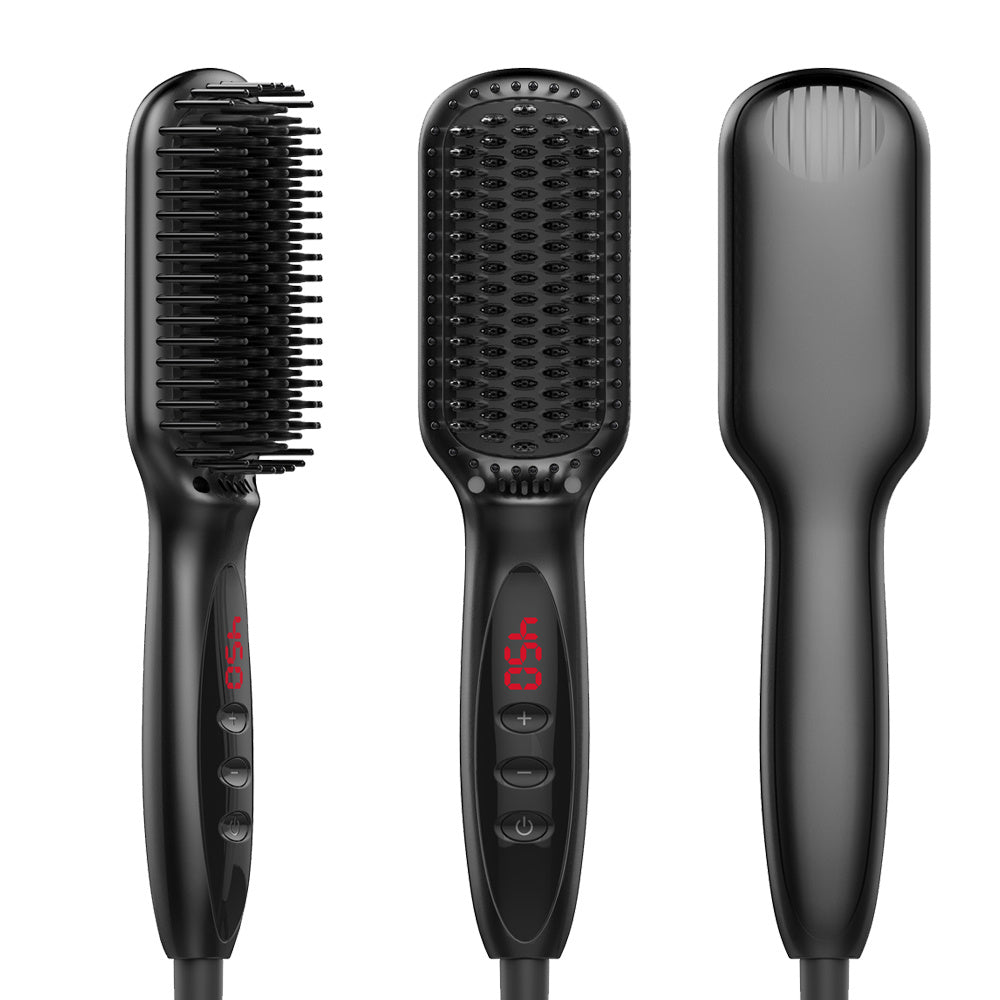 2-in-1 Hair Straightener Brush & Beard Comb Styler – Electric Ionic Straightening Brush for Hair & Beard