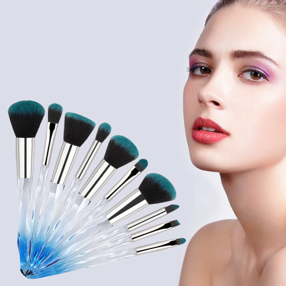 10pcs High-end Makeup Brush Set – Crystal Blue Foundation & Eyeshadow Brushes for Professional Application