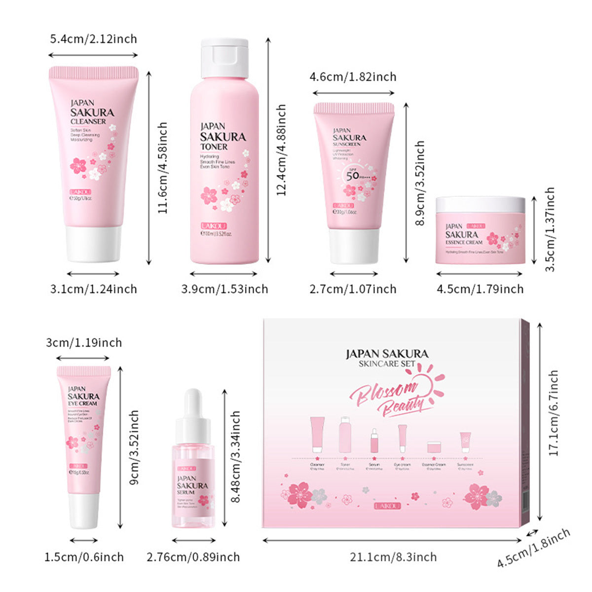 JAPAN SAKURA Skin Care Set – 6-Piece Beauty Gift Set with Cleanser, Toner, Serum, and More for Women