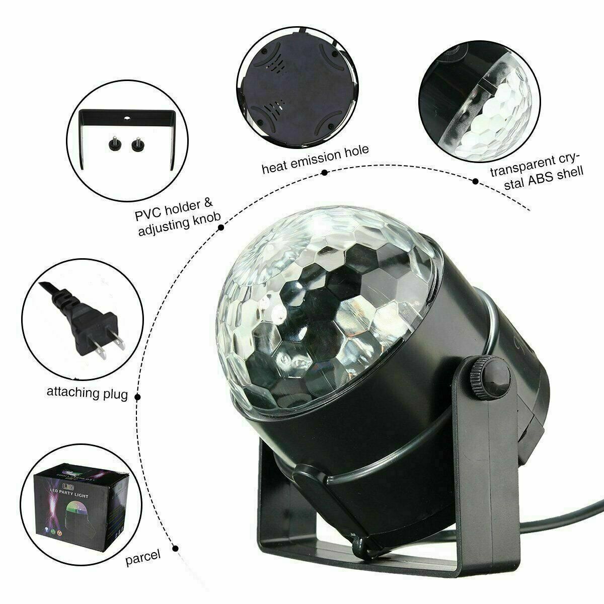 Disco Party Lights – LED Strobe DJ Ball Sound-Activated Dance Lamp