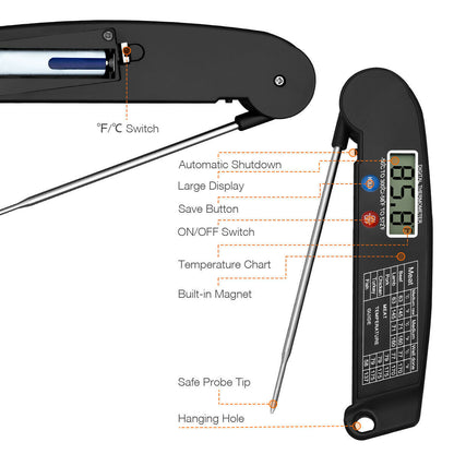 Digital Meat Thermometer – Instant Read Food Thermometer for BBQ, Grill, Oven & Smoker