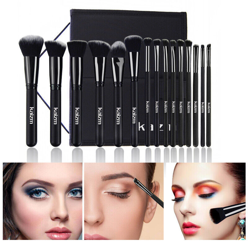 15pcs Black Makeup Brushes Set – Complete Beauty Kit with Bag for Foundation, Eyeliner, and Eyeshadow Application