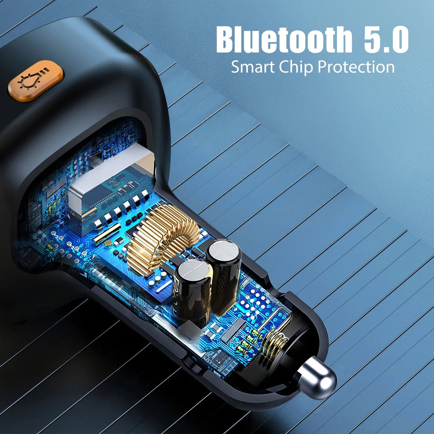 Bluetooth 5.0 Auto-FM-Transmitter-Adapter mit USB-PD-Ladegerät und AUX – Freihändiger Audio-Receiver mit Rauschunterdrückung fürs Auto