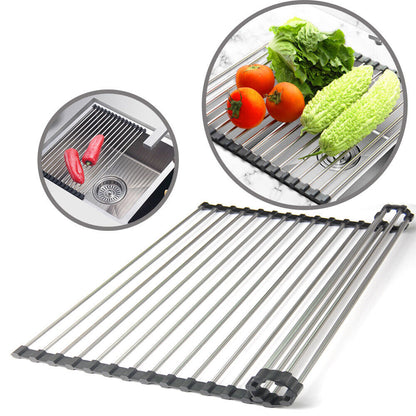 Stainless Steel Roll-Up Sink Drying Rack – Versatile Dish Drainer Mat